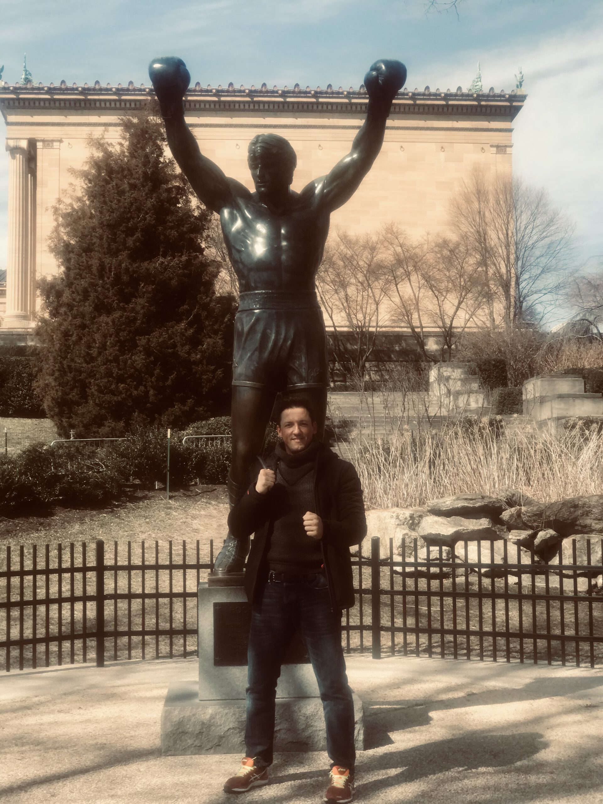 René Endres an der Rocky-Statue vor dem Philadelphia Museum of Art