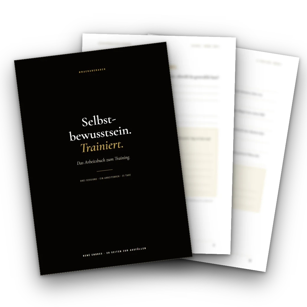 Das Arbeitsbuch zum Selbstbewusstsein-Training: Deckblatt und zwei Innenseiten