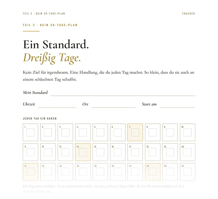 Ausschnitt aus dem Workbook: Der 30-Tage-Tracker