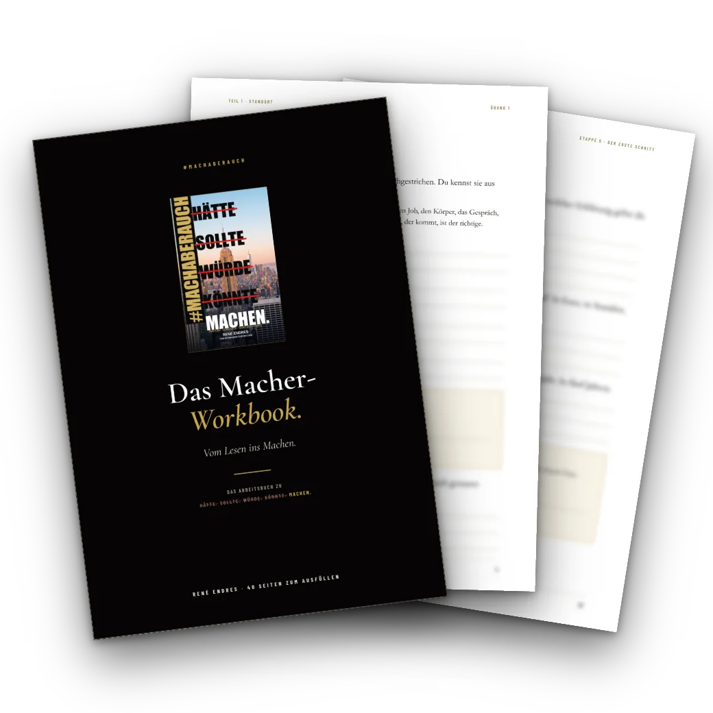 Das Macher-Workbook: Deckblatt und zwei Innenseiten